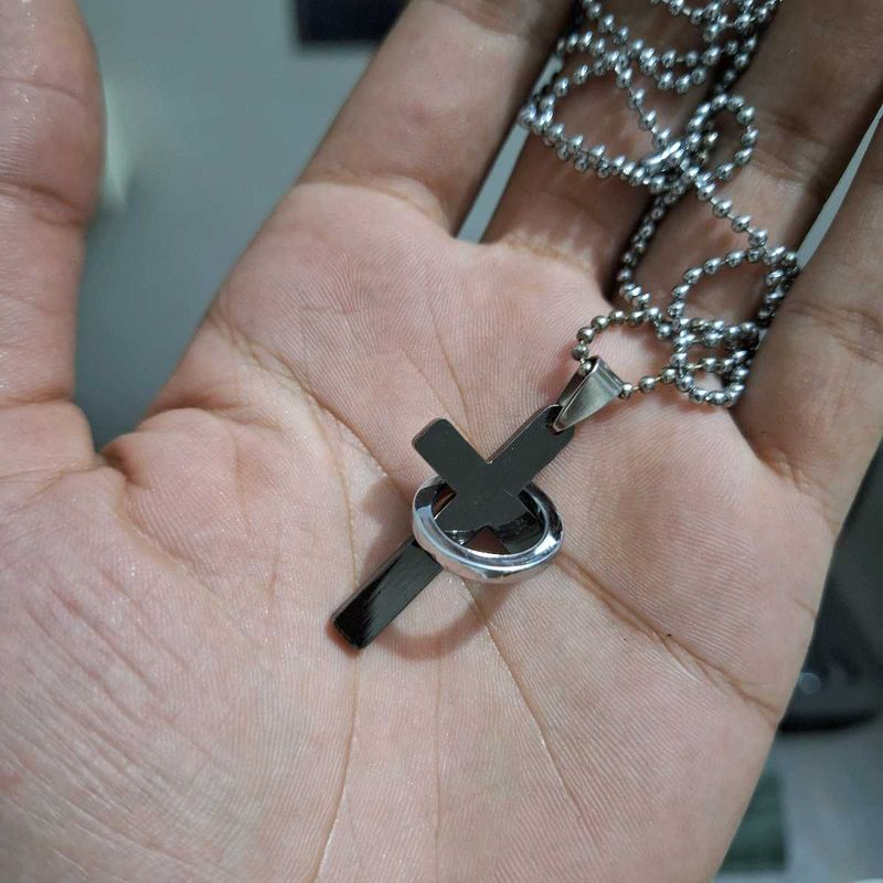 Stainless Steel Cross &amp; Ring Pendant Necklace | In