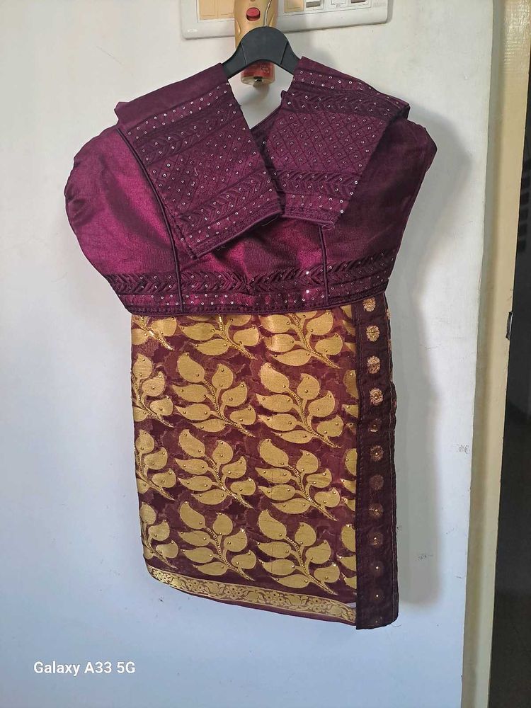 WINE COLOUR saree with Fancy work blouse