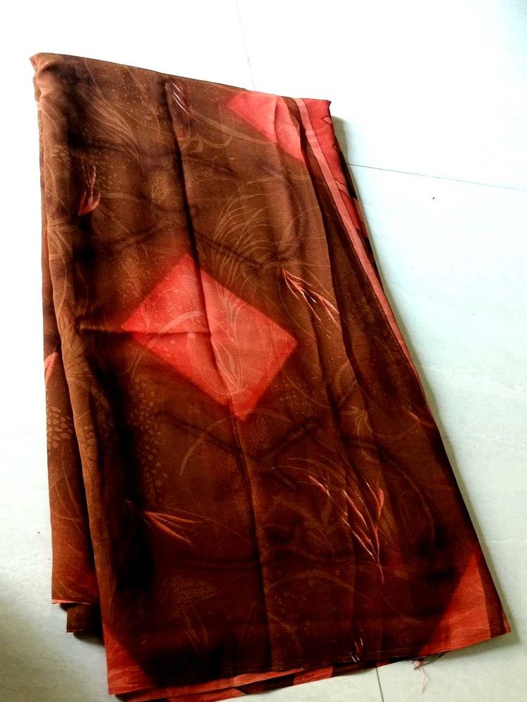 Elegant Brown Saree with Abstract Print