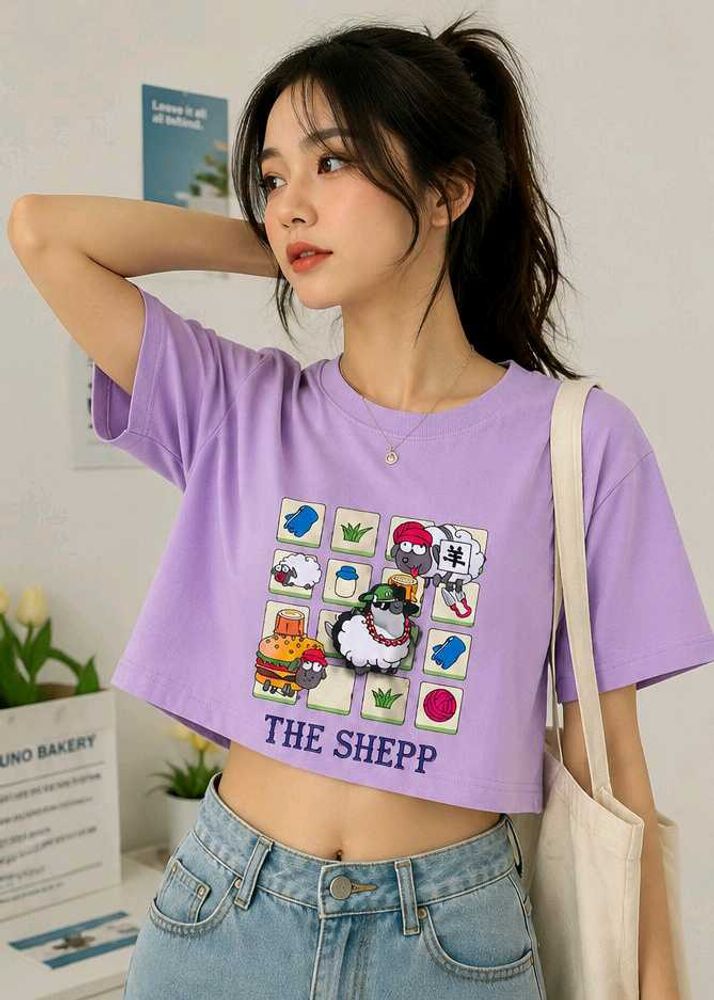 Cute Purple Graphic Crop Top