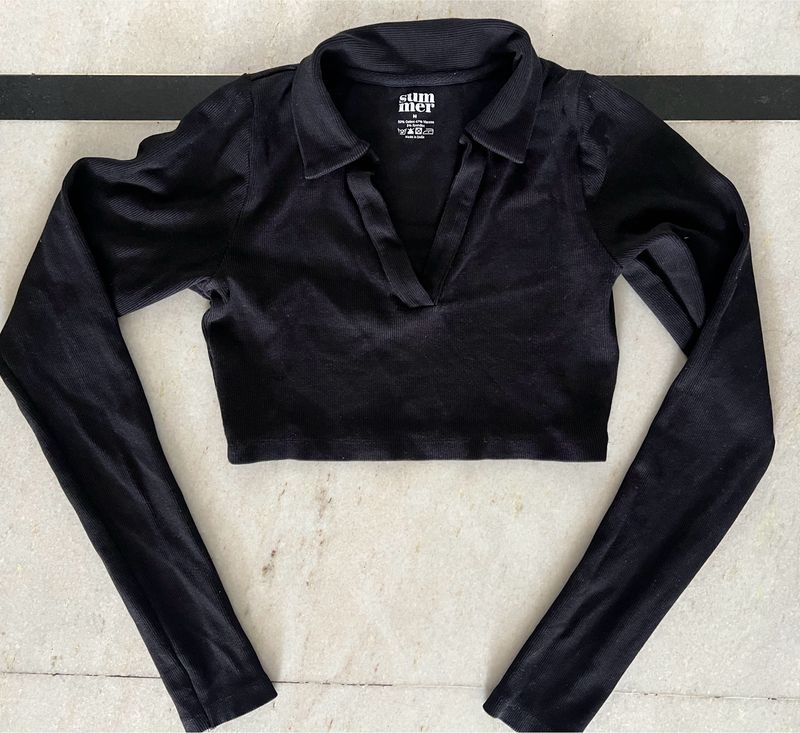 Polo Full Sleeves Crop Top🖤
