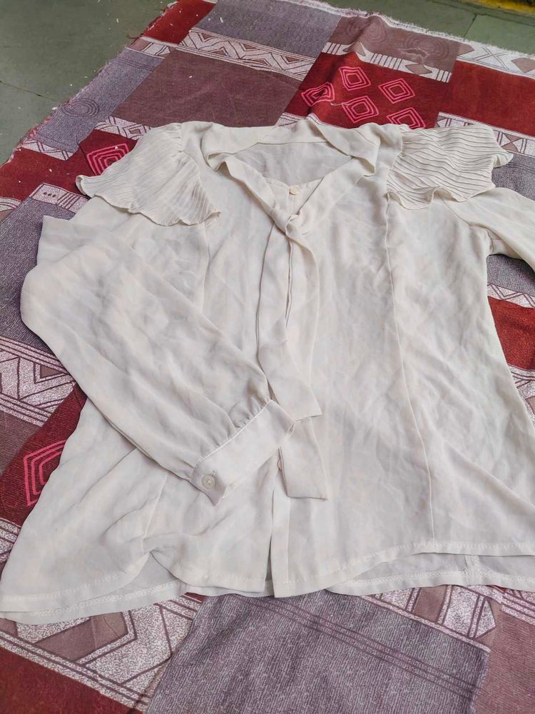 Cream Sheer Button-Up Blouse