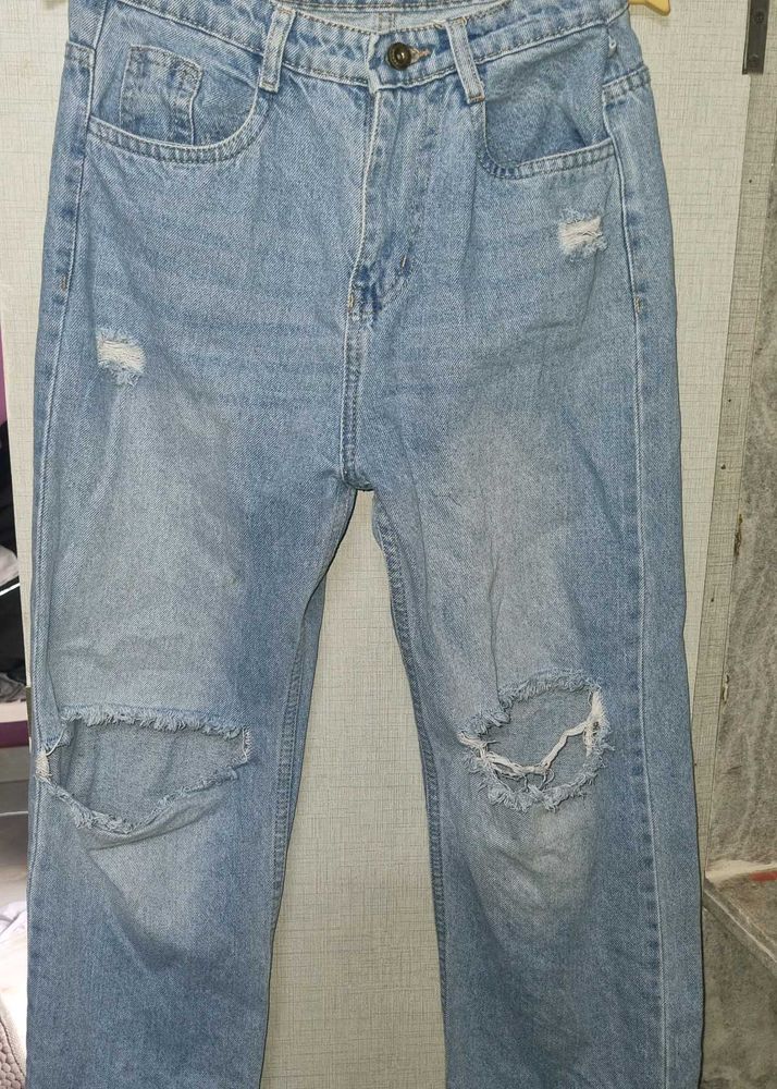 rucked denim baggy pants