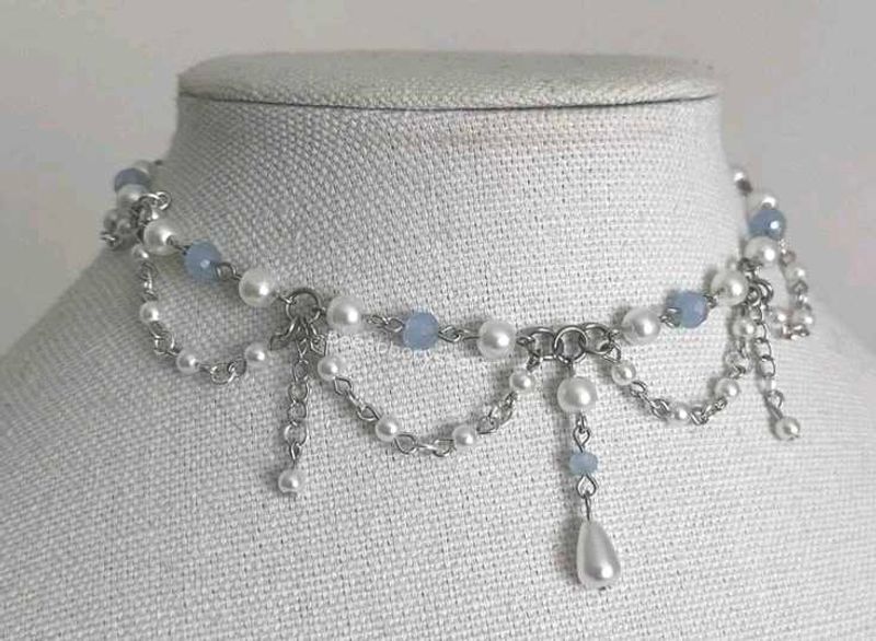 Pearl &amp; Blue Bead Choker