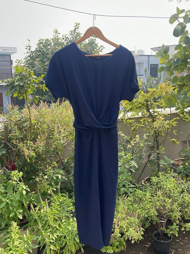 Navy Blue Twisted Waist Midi Dress