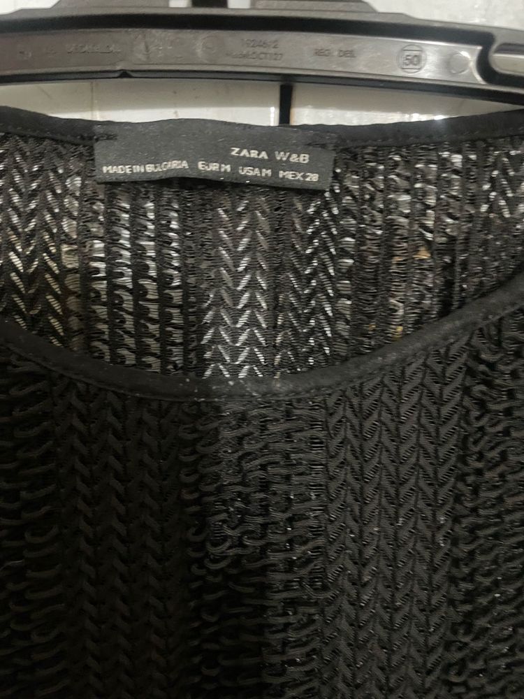 Zara black netted blouse with a bask lining