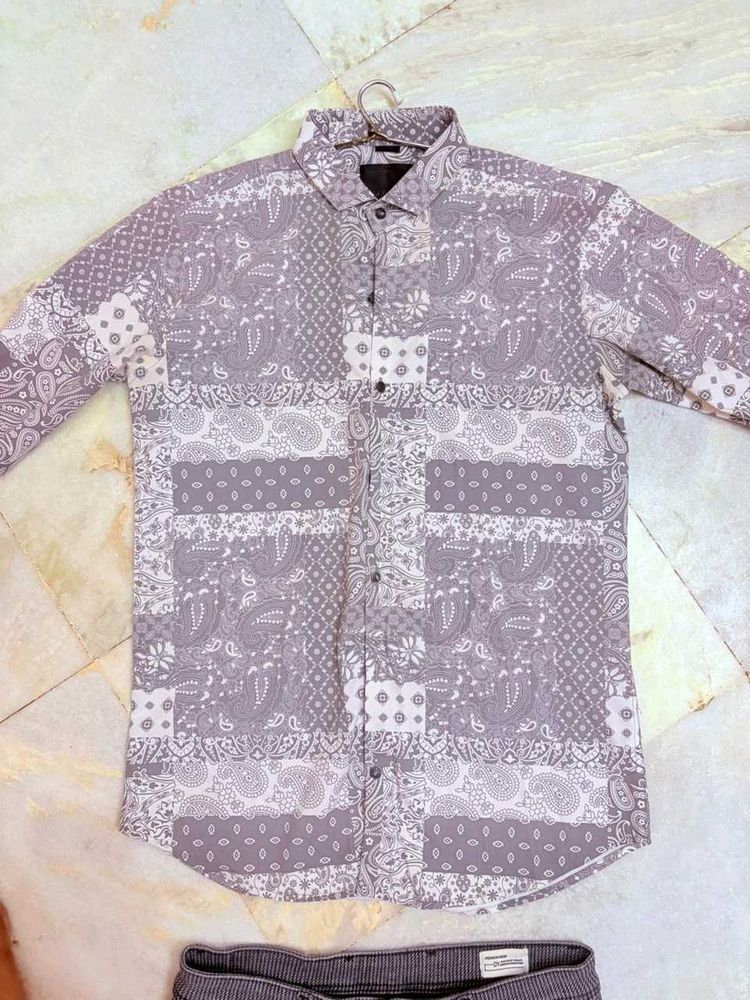 Men's Grey Paisley Patchwork Shirt
