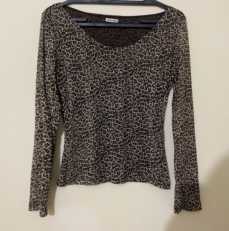 Sparkle Leopard Print Mesh Top