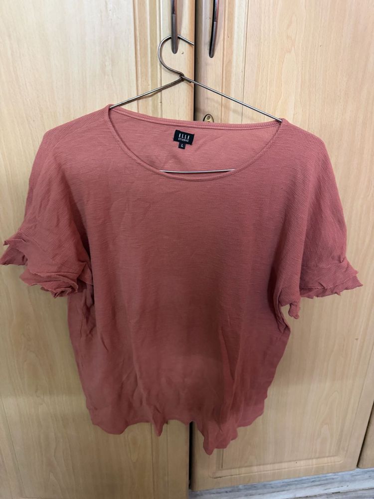Women's Rose Pink Ruffled Sleeve Top