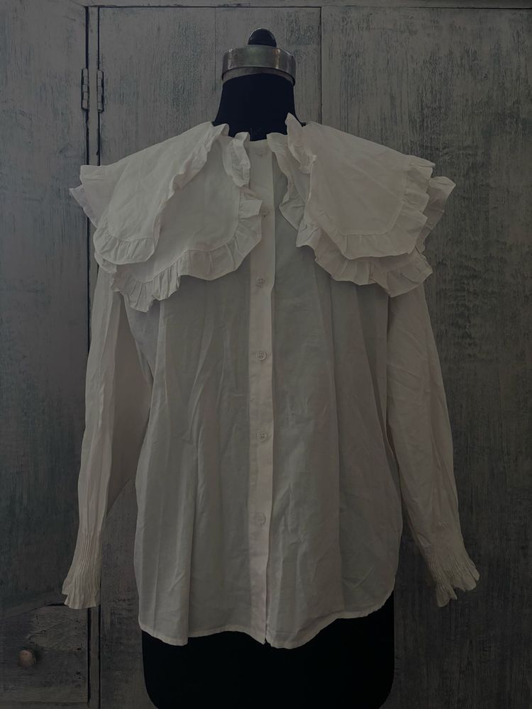 White Ruffled Collar Blouse