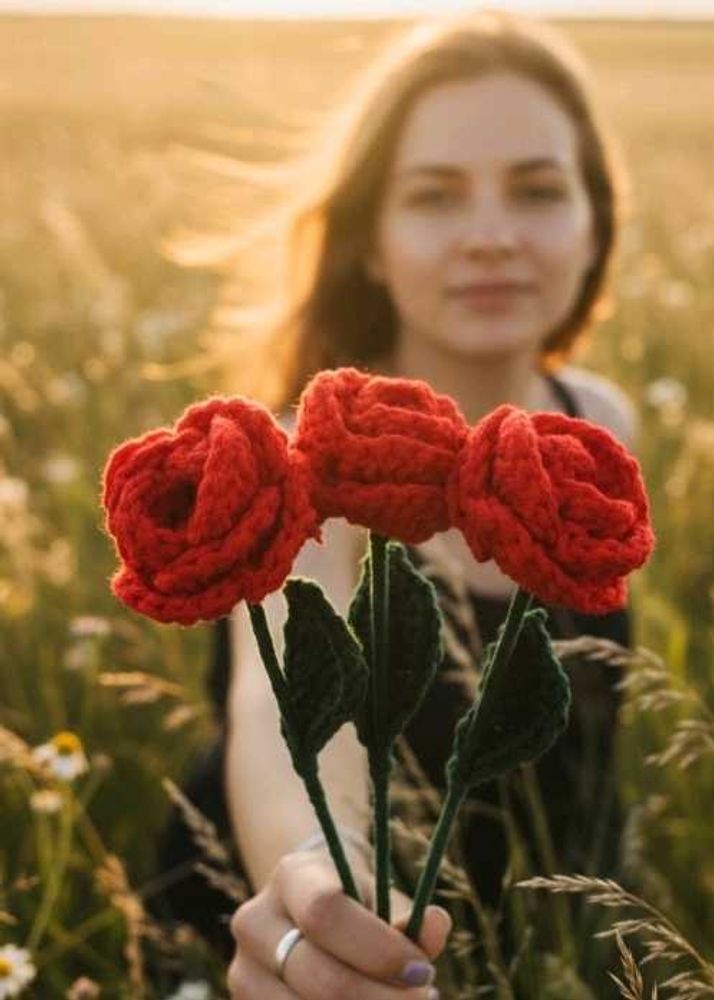 one Crochet Red Roses