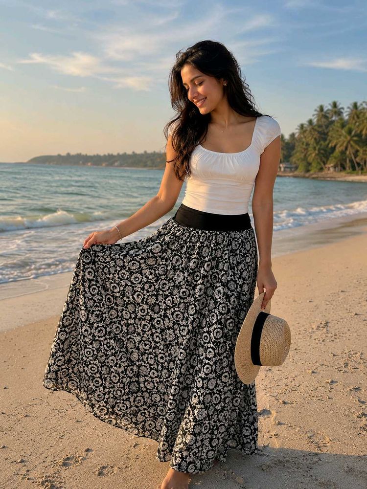 Boho Floral Print Maxi Skirt