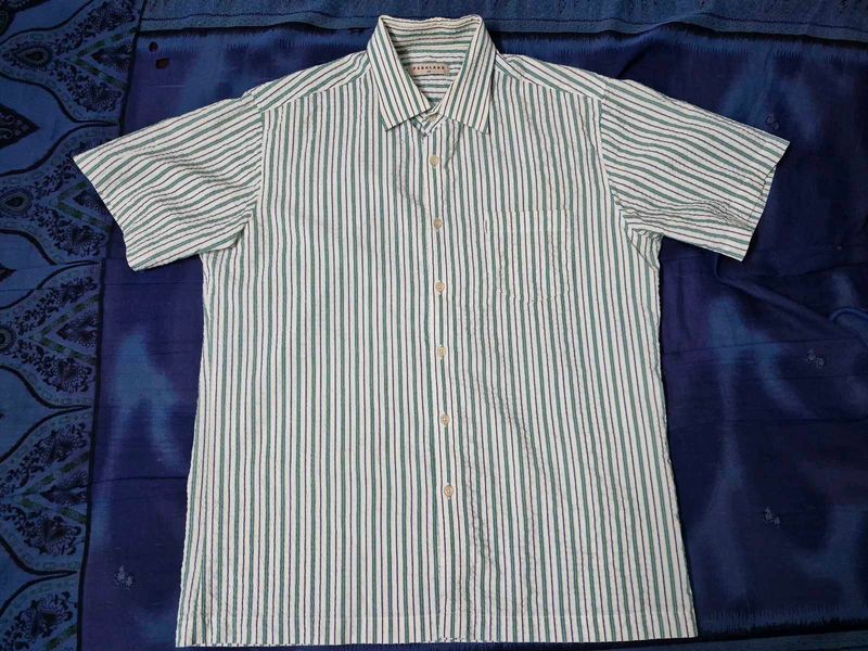 Classic Green Stripe Short-Sleeve Shirt