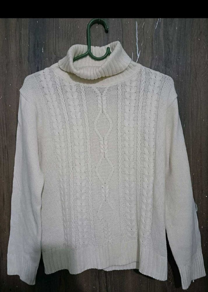 Cream Cable Knit Turtleneck Sweater