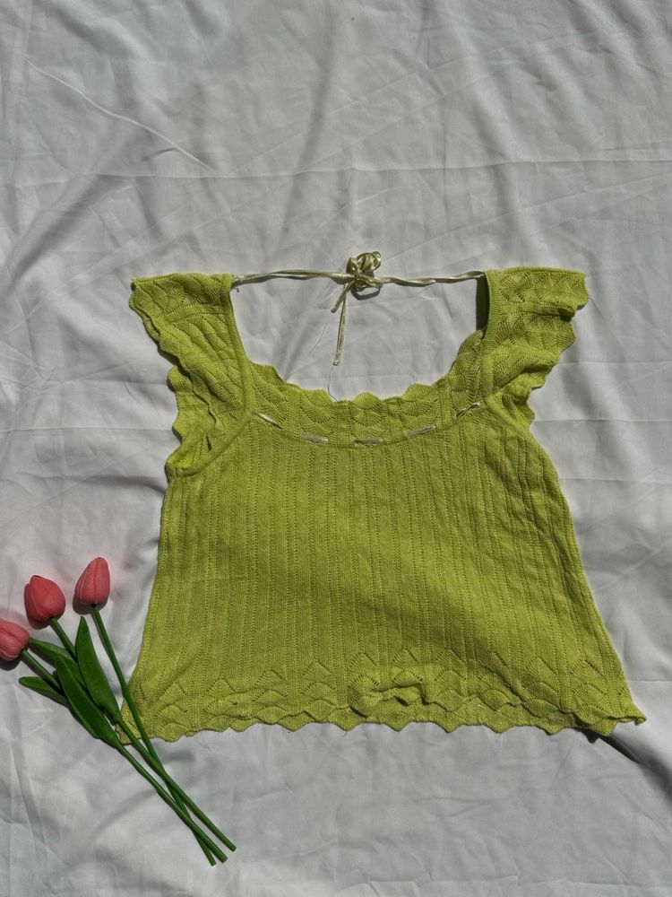Lime Green Cropped Knit Top