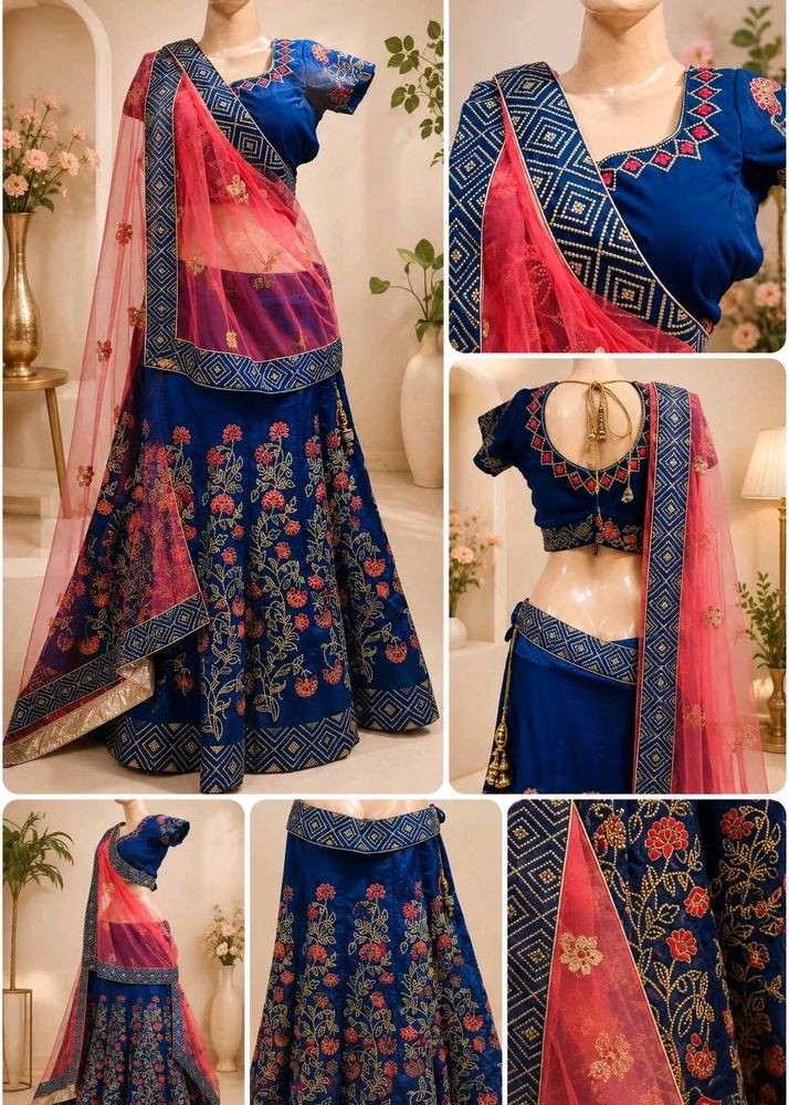 Blue Embroidered Lehenga Choli Set