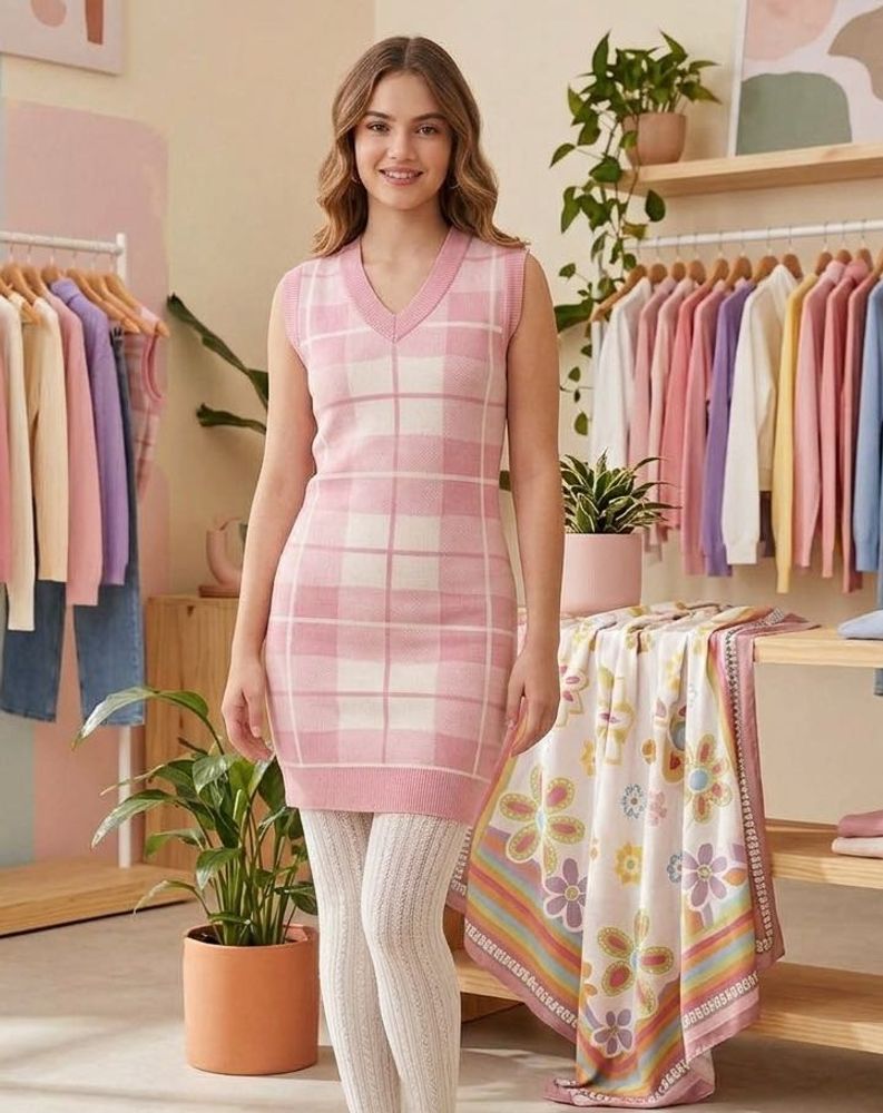 Pink Plaid Sleeveless Mini Dress