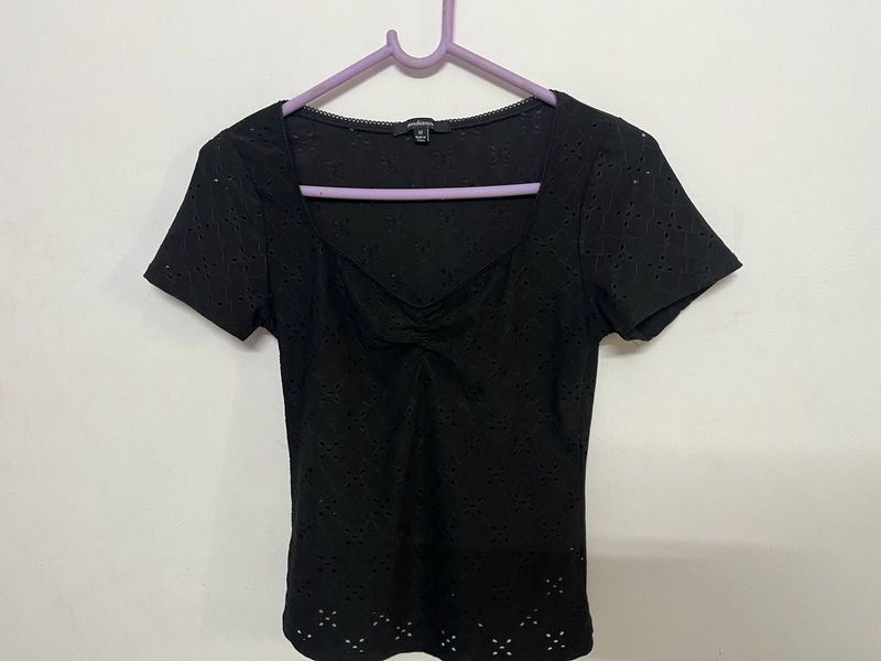 Black Eyelet Detail Top