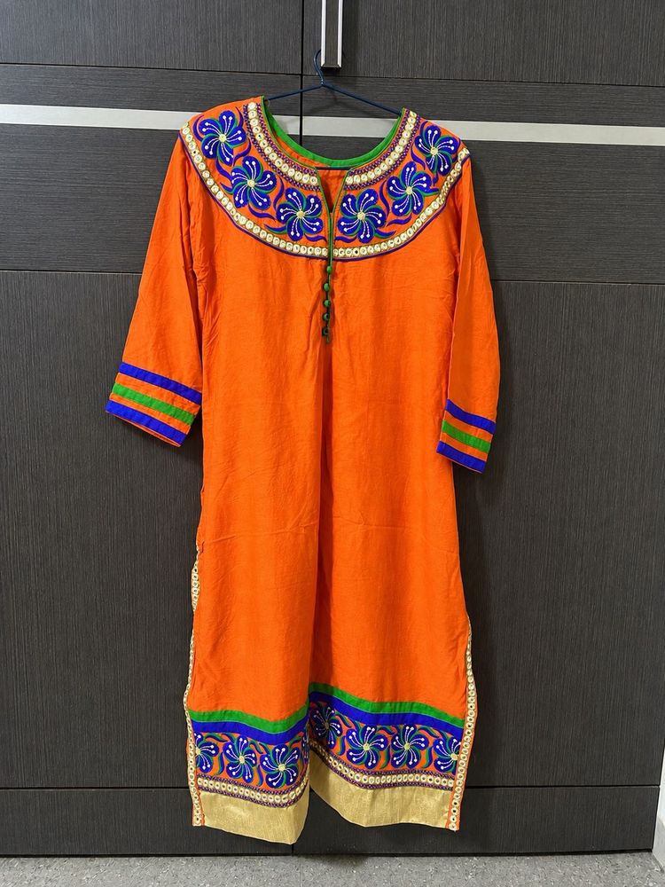 Orange Embroidered Kurta | Like New | Size 38