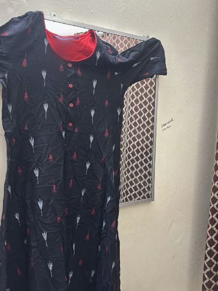 Stylish Black Kurta with Red Neckline