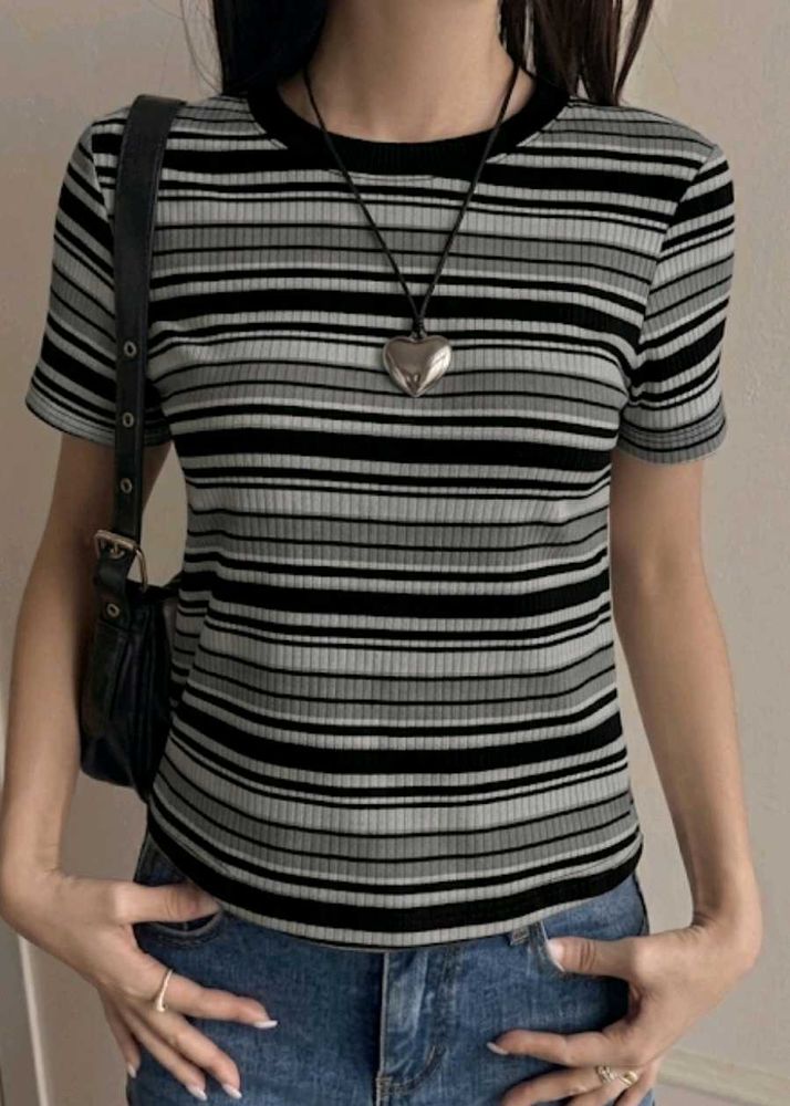 Striped Ribbed T-Shirt high quality