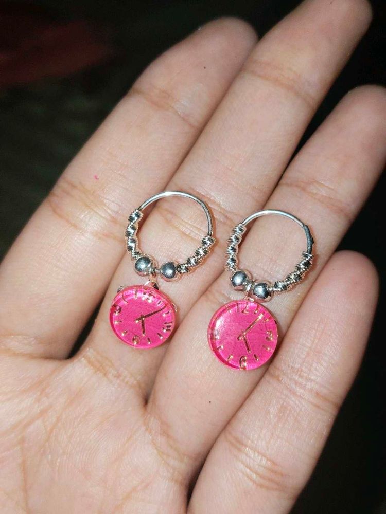 Cute Pin💗k Clock Hoop Earrings for women