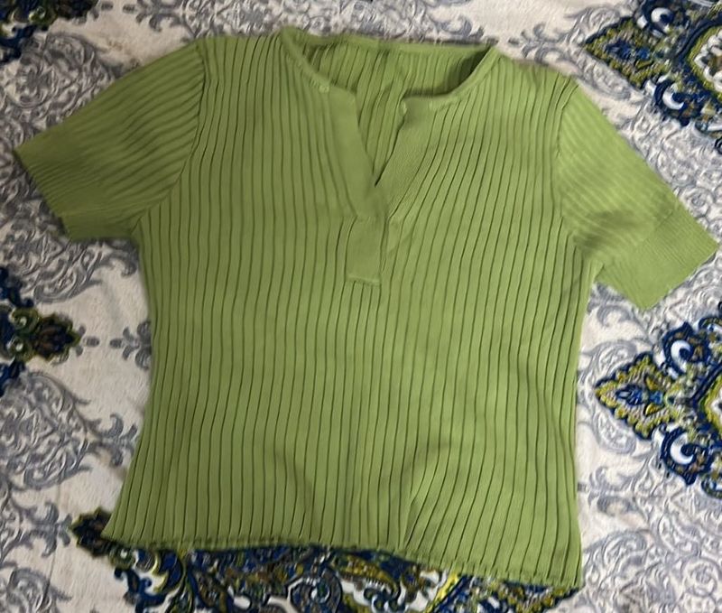 Lime Green Ribbed Knit Top