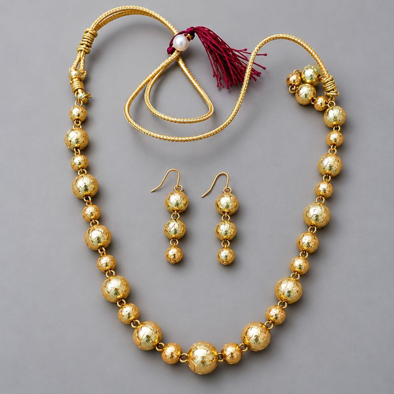 Gold Tone Beaded Necklace &amp; Earring Set