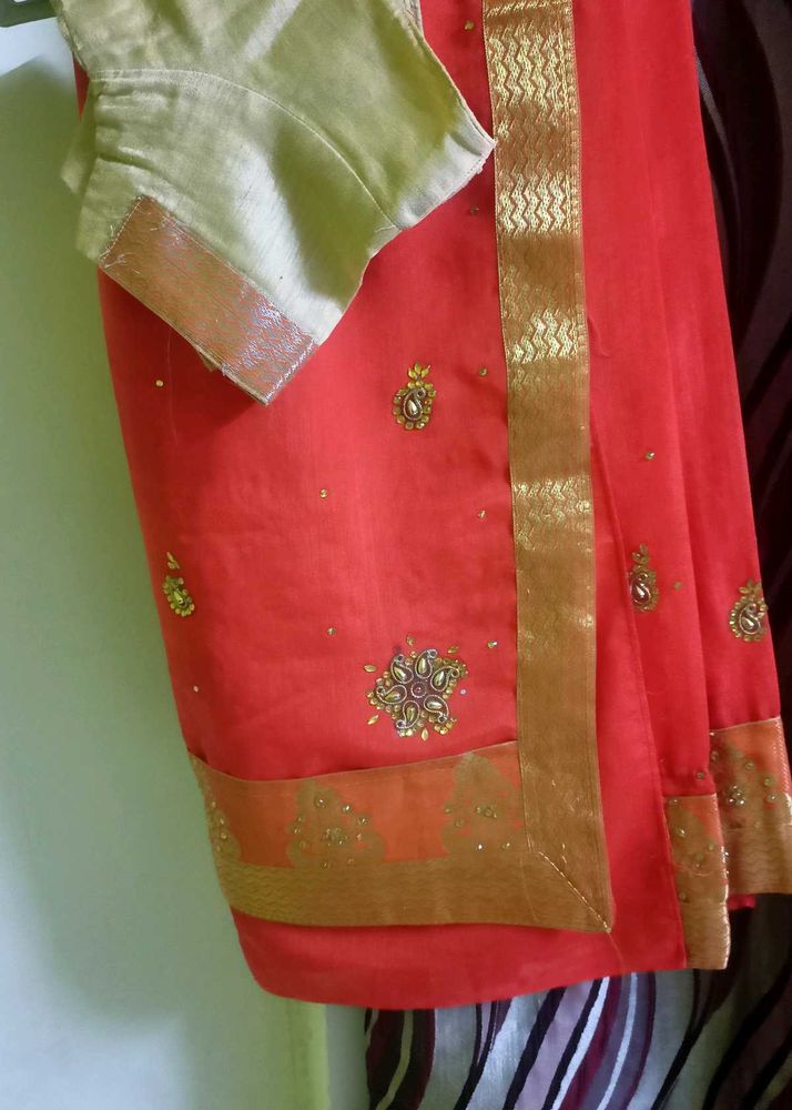 Orange 🧡 Saree With Blouse
