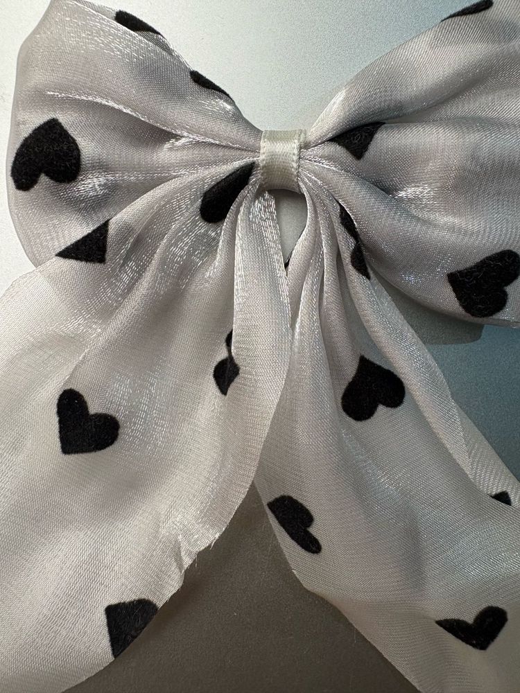Cute Heart Silver and Grey Print Hair Bow