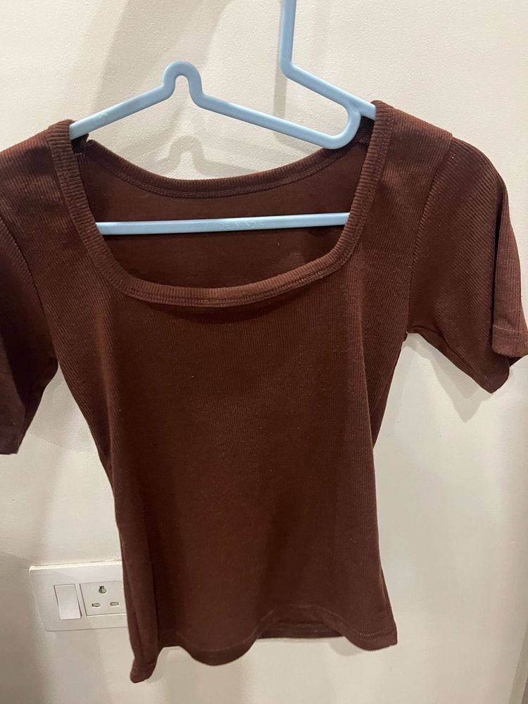 Ribbed Square Neck Fitted Top