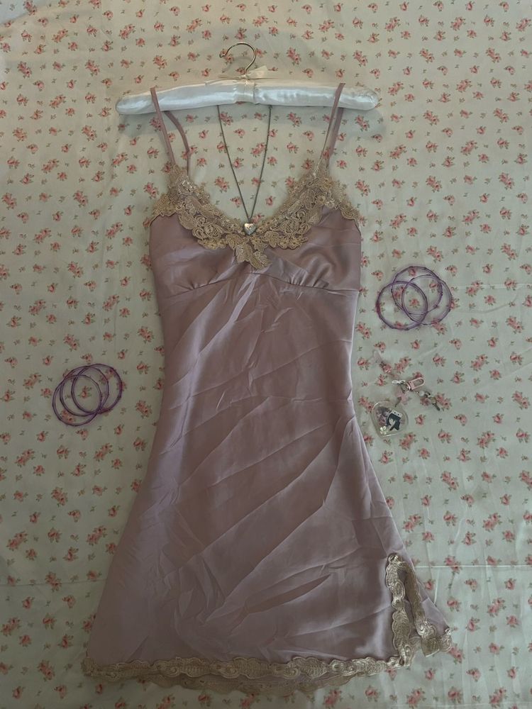 Pastel Pink Lace Trim Slip Dress