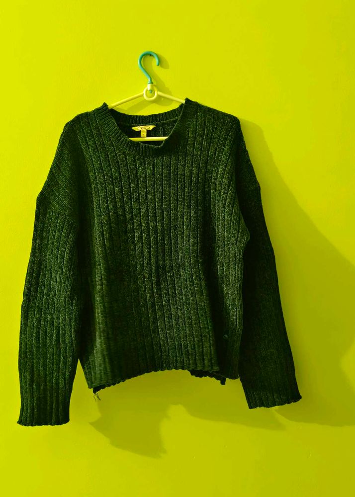 Dark Blue Ribbed Knit Sweater