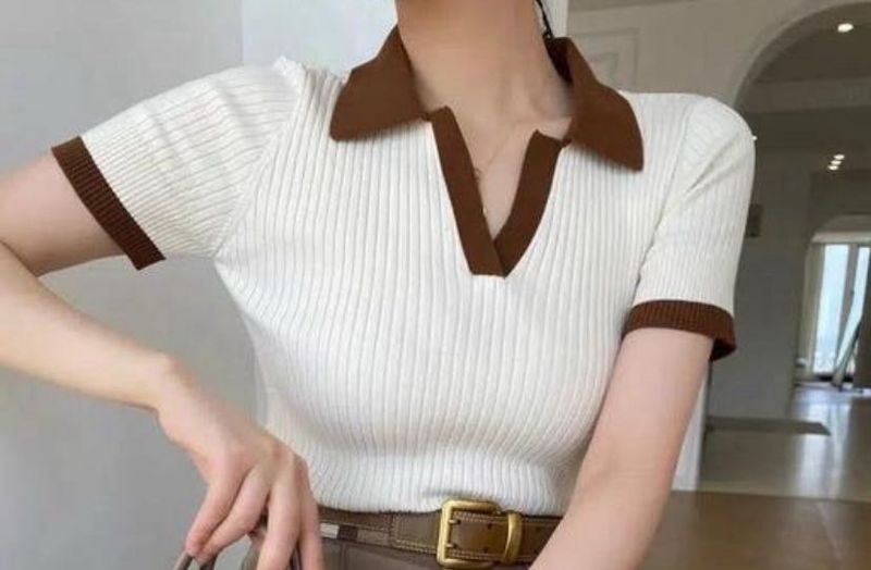 Brown Trim Polo Top