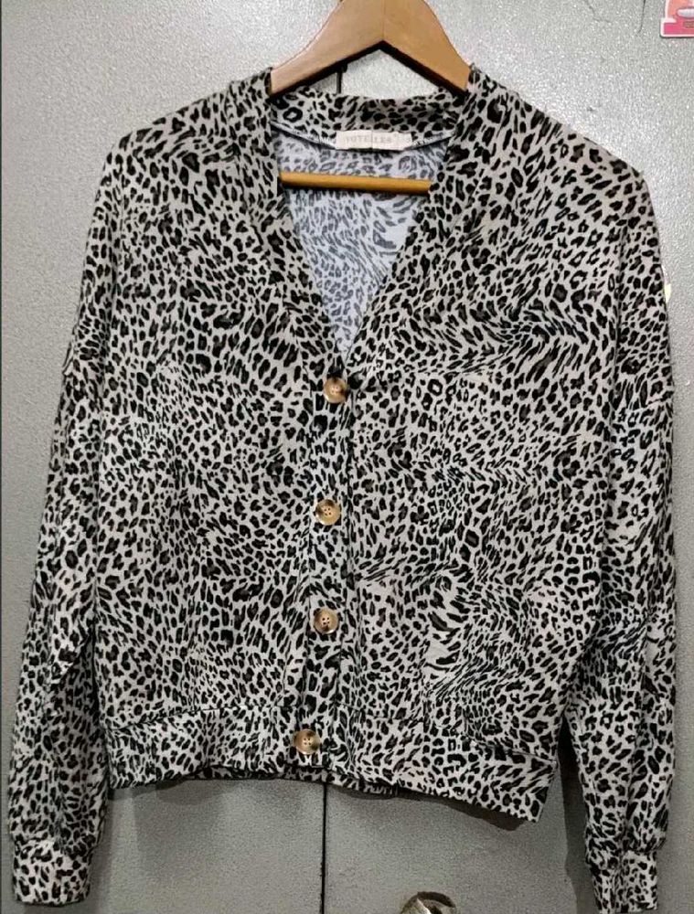 Animal Print Button-Down Light Warm Top