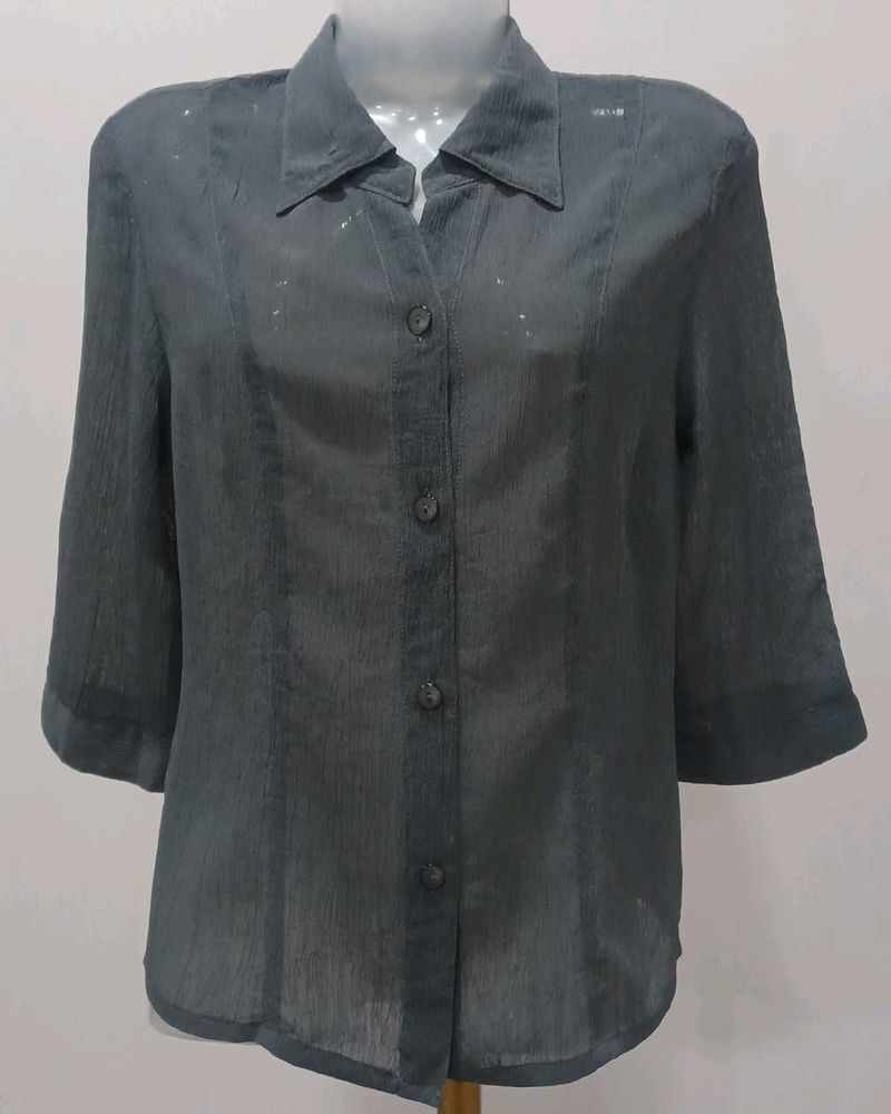 Elegant Gray Button-Down Top