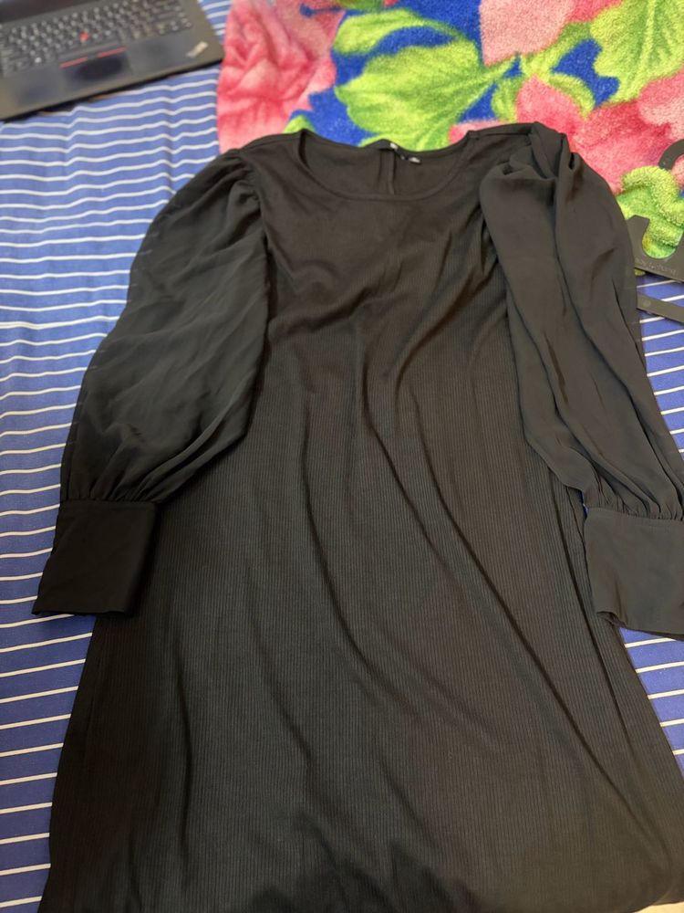 Black Dress with Puff Sleeves