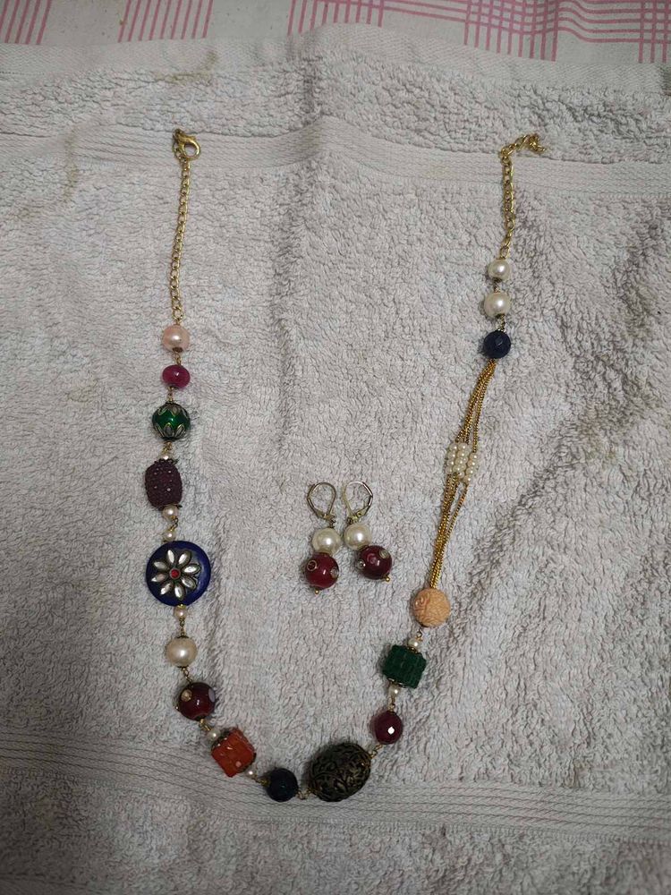 Boho Beaded Necklace &amp; Earrings Set