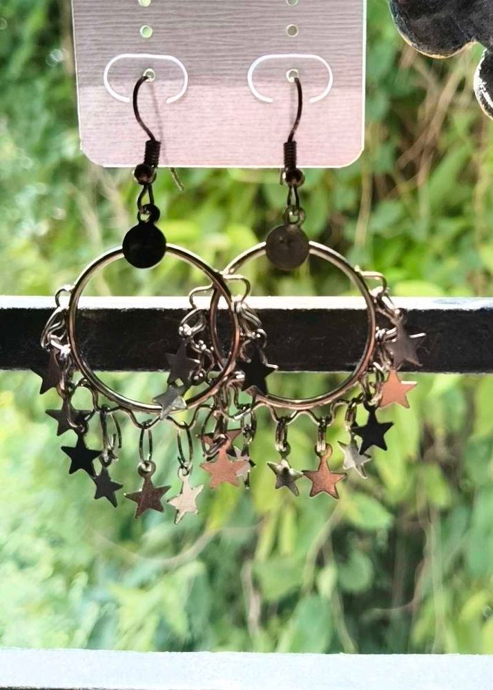 Chunky Hoop Earrings with Star Charms