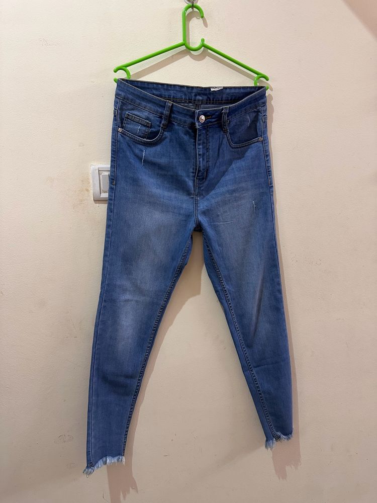 Mid Waist Blue Jeans