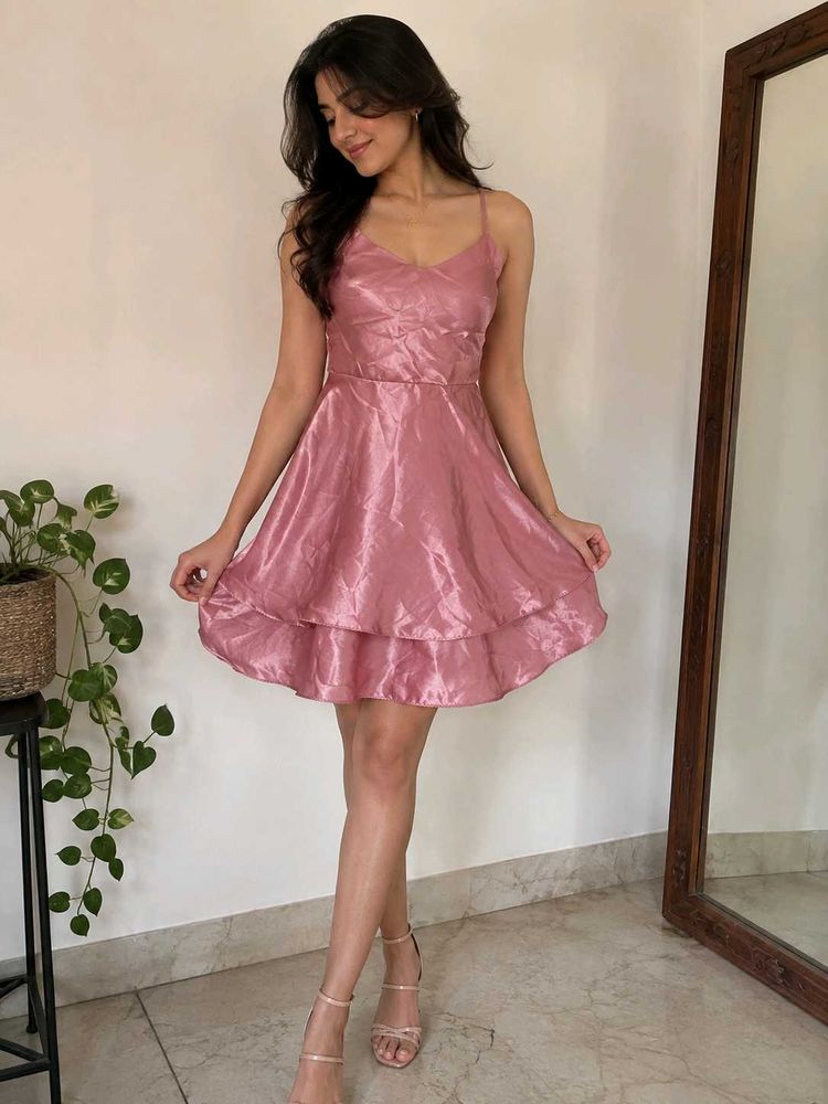 Elegant Pink Satin Party Dress fit upto 34-36