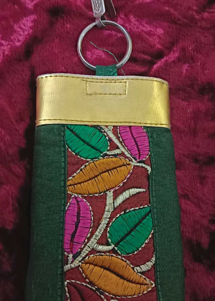 Embroidered Leaf mobile pouch