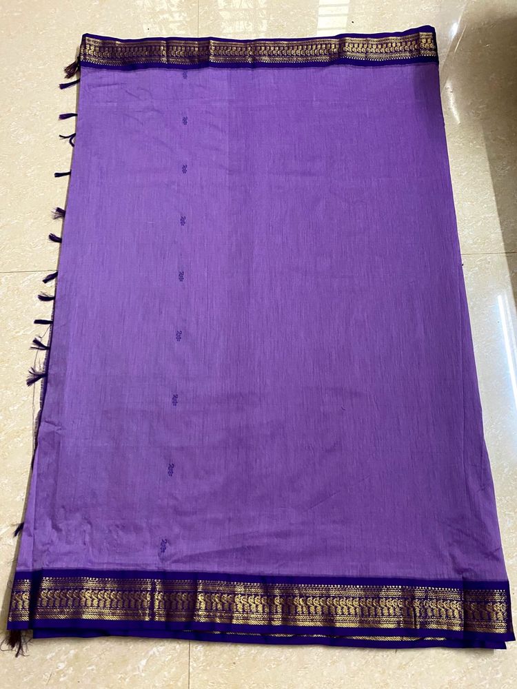 Purple Cotton Saree with Border