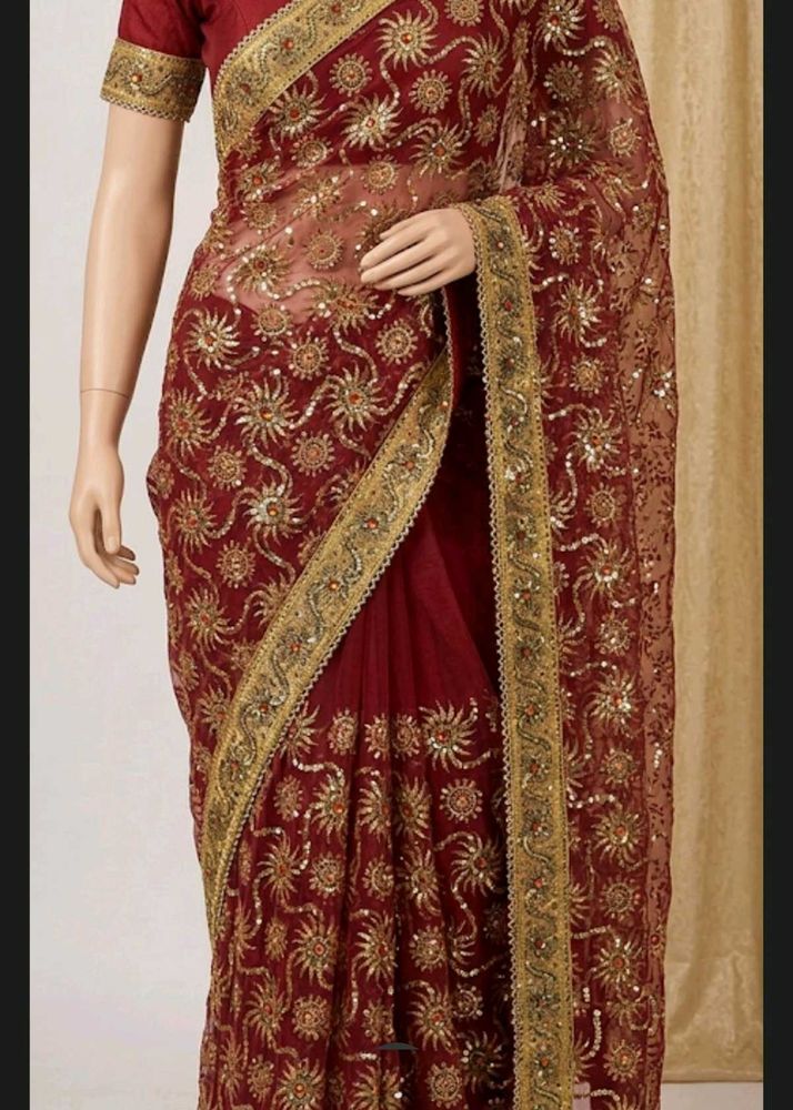 zari work red saree ( only one time wear)