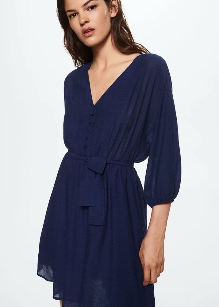 Mango Navy Blue A-line Casual Dress