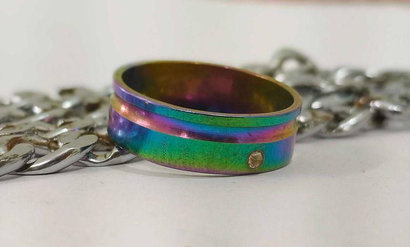 Rainbow Stainless Steel Ring and Chain