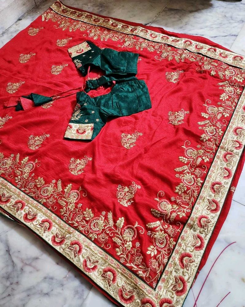 red and green colour combination saree