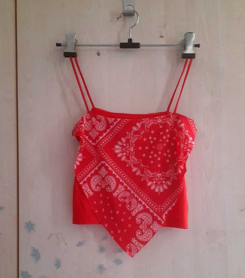 Red Bandana Print Handkerchief Hem Cami Top
