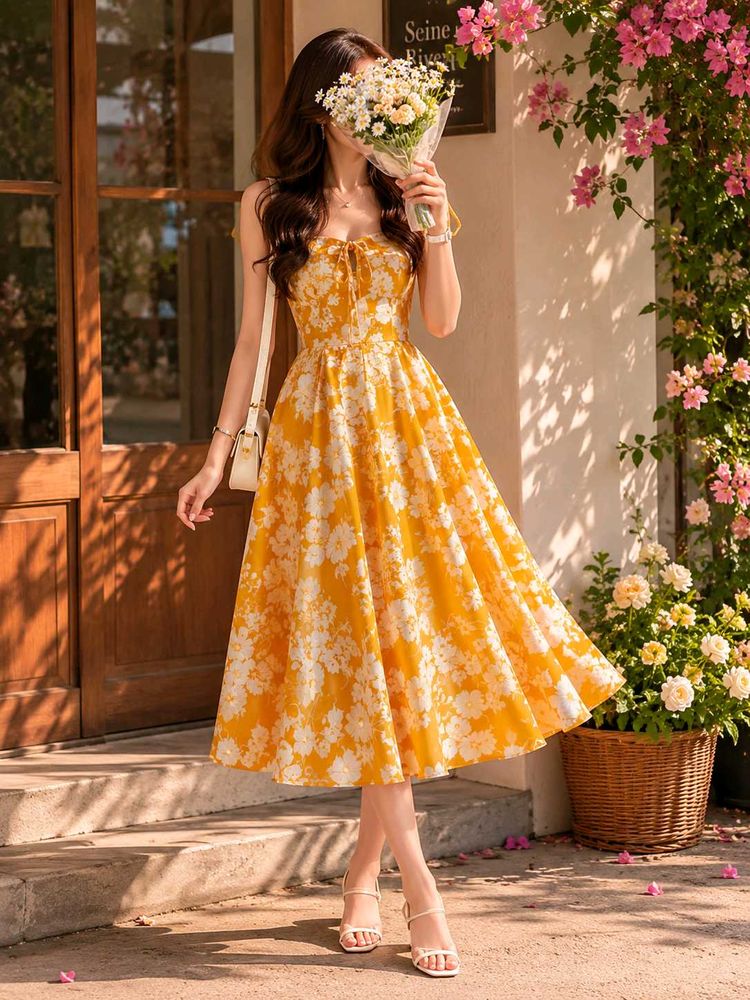 Yellow Floral Print Sundress✨️🌼✨️