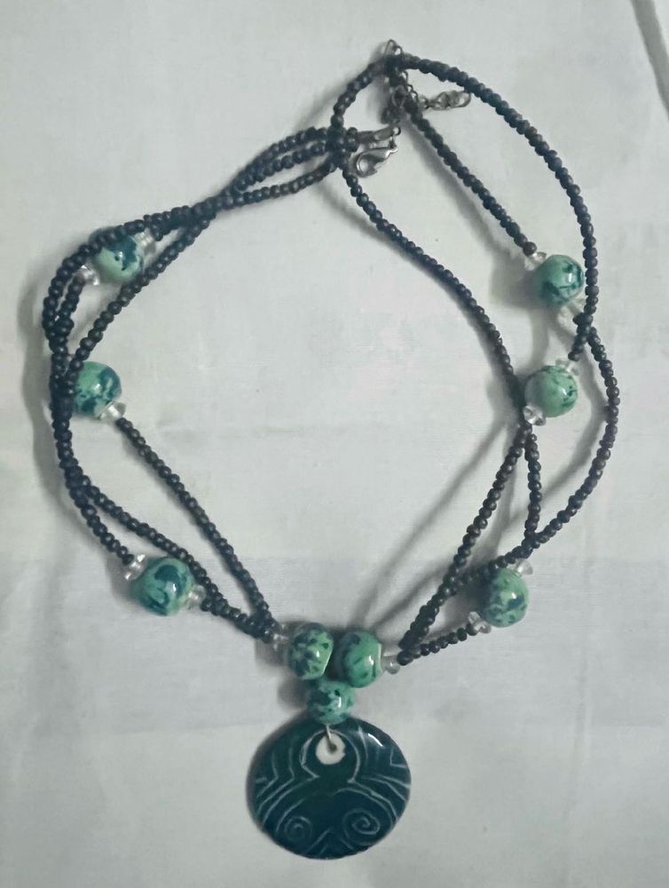 Boho Beaded Necklace with Pendant